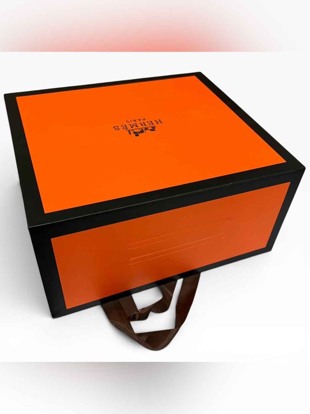 Herms Large Orange Presentation Storage Box W Ribbon Handles